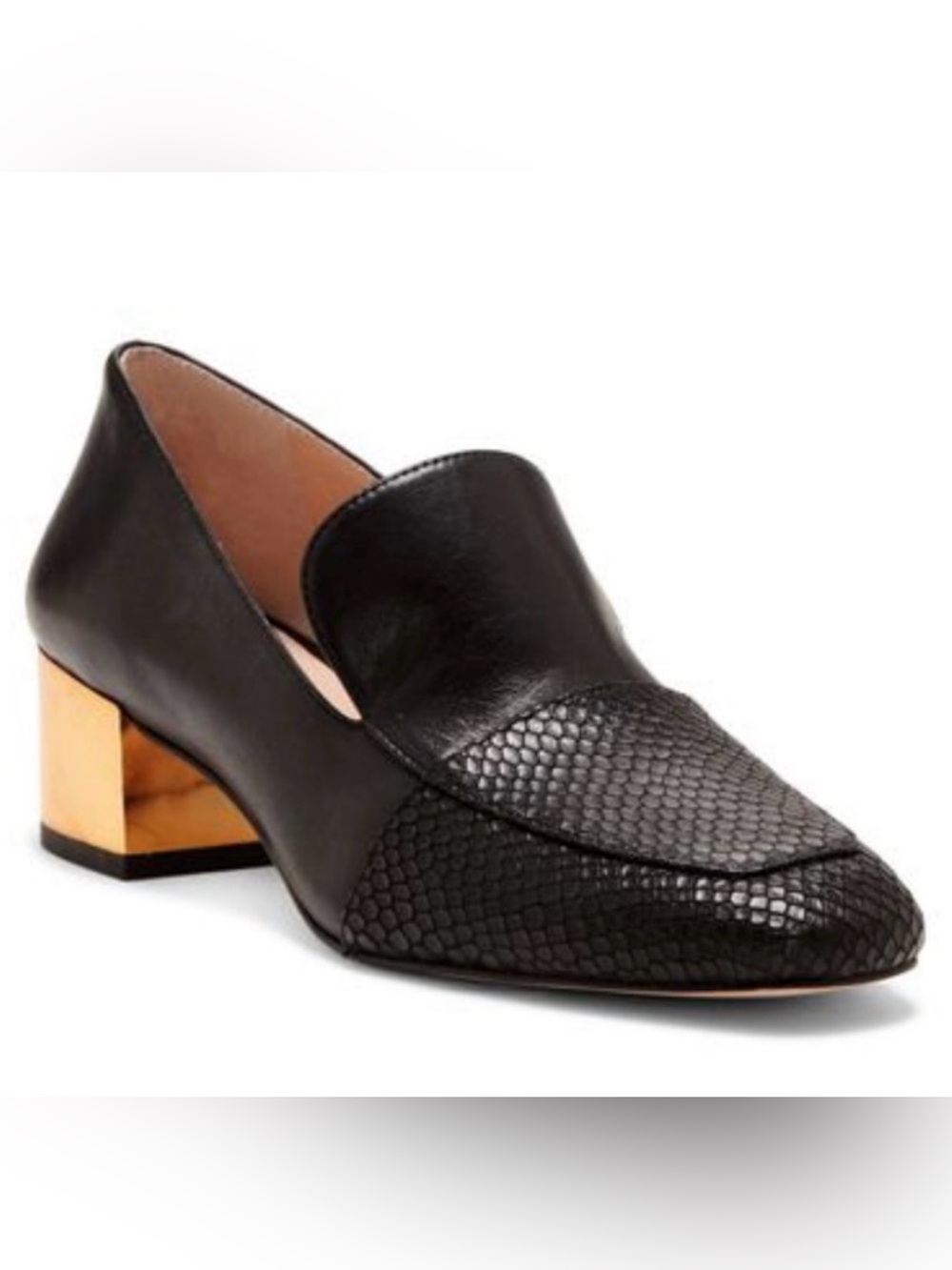 Louise et Cie Lo Lavey Snakeskin Loafers Gold Block Heel Size 9